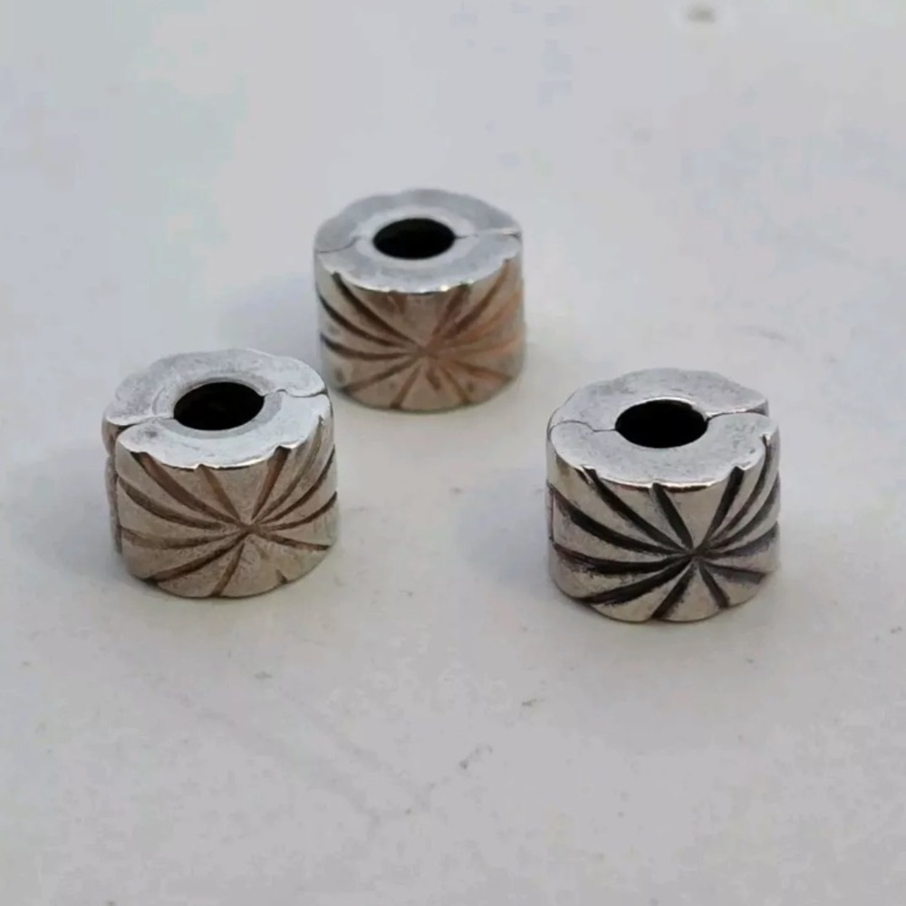 Lot of 3 Sterling Silver Pandora Snap Spacer Beads All Sunburst Designs